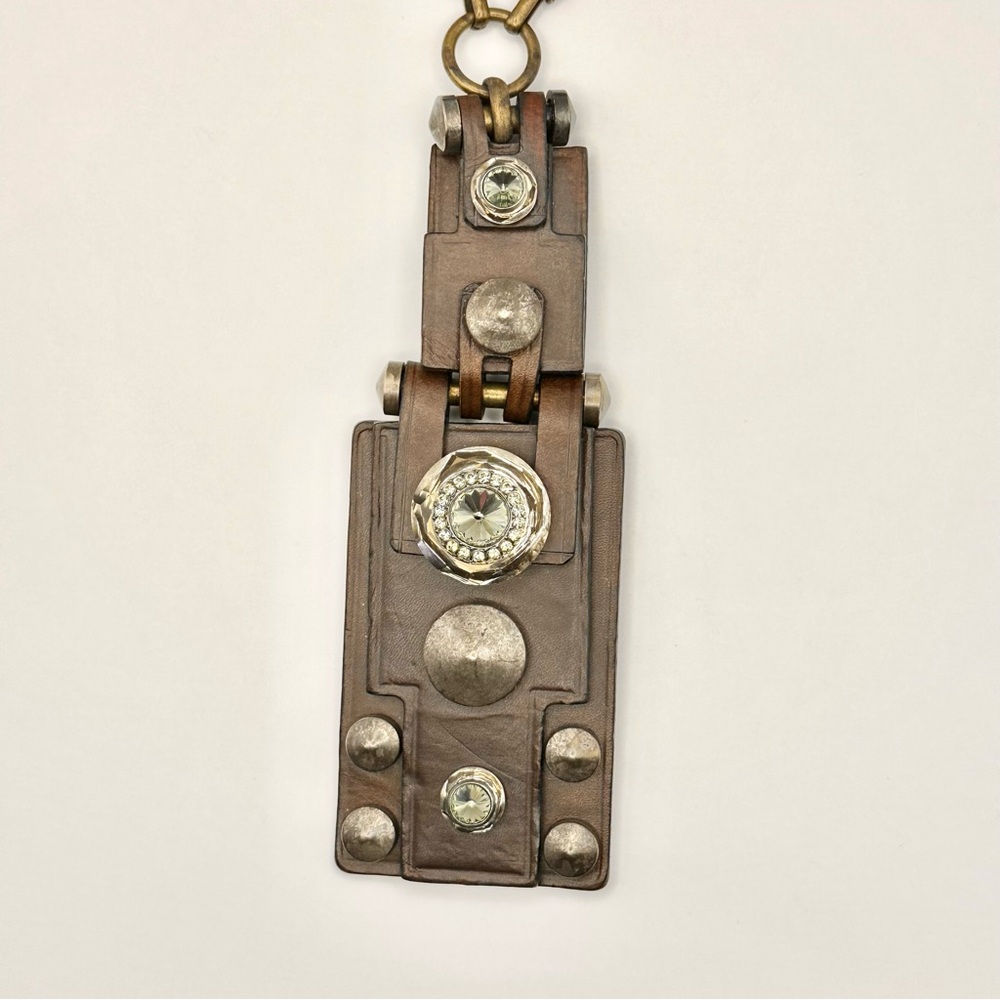 Lanvin Paris Crystal & Copper Studded Leather Statement Necklace RARE - Picture 3 of 8